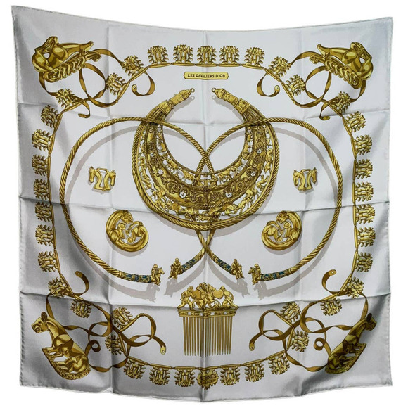 Hermes Scarf "LES CAVALIERS D OR" White 100% Silk 90cm Square NWT/BOX - Picture 1 of 16